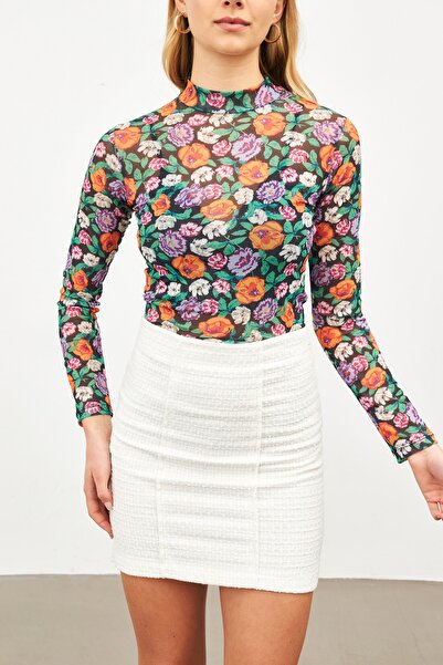 Bukamiss Bluză transparentă din tul cu imprimeu floral de damă