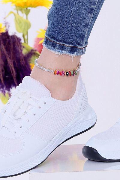 Bhs life Women's White Mixed Stone Chain Anklet