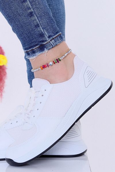 Bhs life Women's White Mixed Stone Chain Anklet