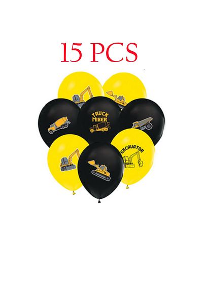 Party City 15 Pcs Printed Construction Theme Pastel Balloon Yellow-black