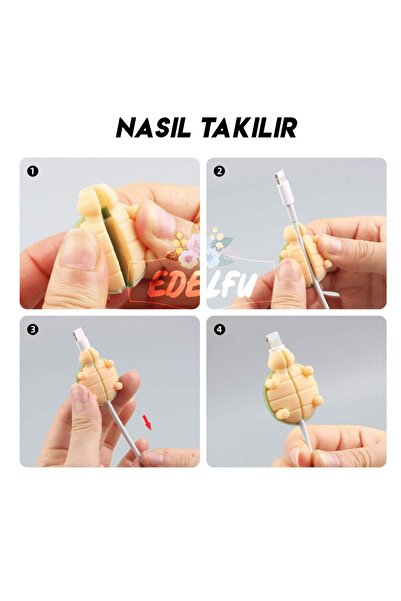 EDELFU Iphone / Ipad Sevimli Şarj Kablosu Koruyucu Bükülmeye Ve Kopmaya Dayanıklı