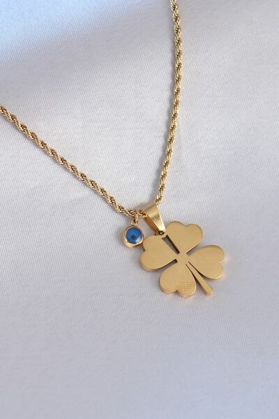 SKY TOPTAN Lisinya741 - 316L Steel Gold Color Clover Figure Evil Eye Bead Det...