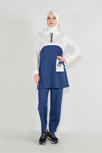 TRENDTESETTÜR Γυναικεία Κρέμα (CREME-INDIGO) Σετ αθλητικής φόρμας με λεπτομέρεια τσέπης 1116