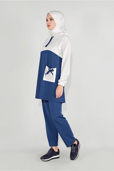 TRENDTESETTÜR Γυναικεία Κρέμα (CREME-INDIGO) Σετ αθλητικής φόρμας με λεπτομέρεια τσέπης 1116