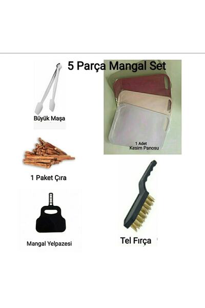 Vi Caro 5 Parça Barbekü Mangal Seti (mangal Temizleme Tel Fırça + Yelpaze + M...