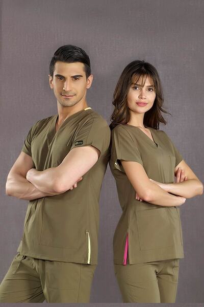 ÇİZGİ MEDİKAL Doktor Hemşire Forması Scrubs Dr Greys Likralı Takım (Esnek Kum...