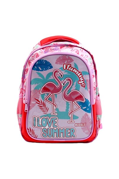 MUGGLE حقيبة مدرسية فلامينجو روز ذات مقصورتين لحقيبة ظهر المدرسة الابتدائية