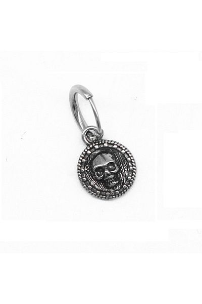 Viking Skull Medallion Dangle Hoop Gothic Snap-on 316L Steel Earrings