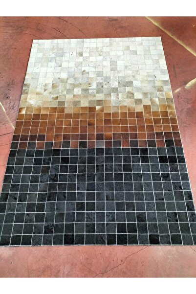 Victory Leather Carpet Patchwork Kareli Dana Derisi Halı Özel Tasarım