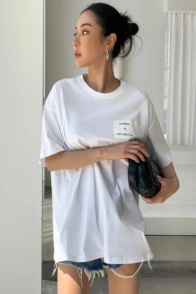 Machetta Μπλουζάκι μεγάλου μεγέθους Καλοκαιρινό καυτό και διασκεδαστικό εμπριμέ λευκό μπλουζάκι με λαιμόκοψη