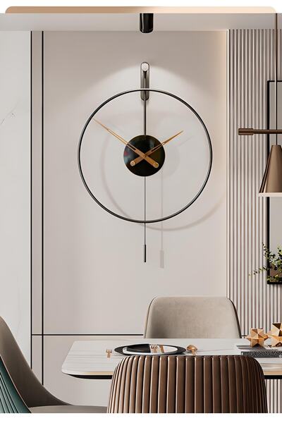 SEVİNÇ KONSEPT Izmir Time 60 Cm Siyah, Modern Dekoratif Sarkaçlı Metal Duvar ...