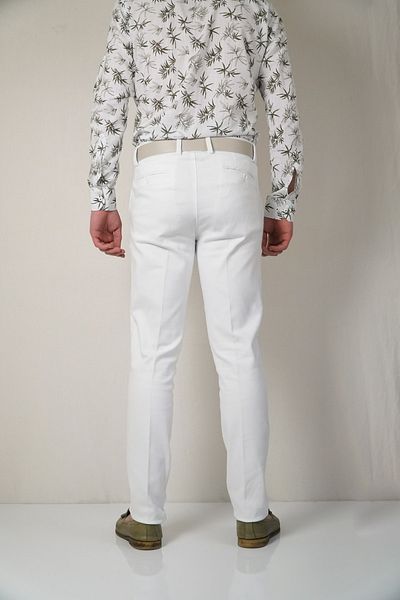 Bomonti White Battal Men's Flexible Yancep Thin Patterned Trousers