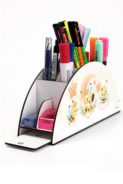 kutuTR Wooden Vip Vivies Rainbow Ruled Desktop Pen Holder Organizer with Assembled Box
