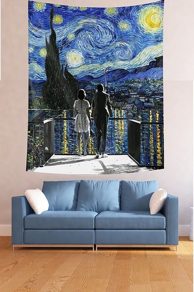 on the clouds Van Gogh Starry Nights Rhone River Stain Resistant Fabric Wall Cloth Wall Carpet Tapestry