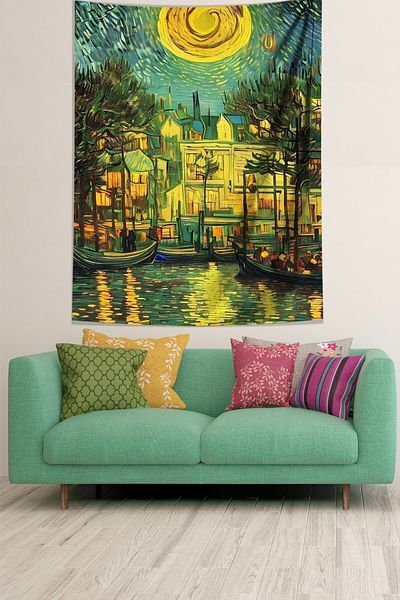 on the clouds Starry Nights Van Gogh Stain Resistant Fabric Wall Cover Wall Carpet Tapestry