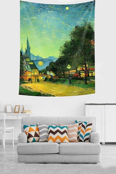 on the clouds Village House And Fields Themed Stain Resistant Fabric Wall Cloth Wall Carpet Tapestry