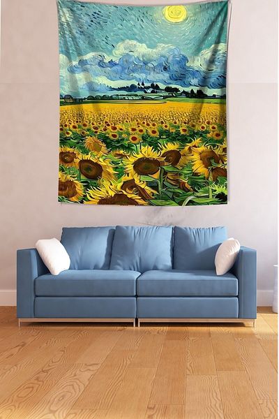 on the clouds Van Gogh Sunflower Field Αδιάβροχο υφασμάτινο κάλυμμα τοίχου Ταπετσαρία τοίχου