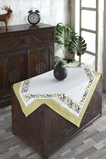 ÖDEL HOME Buldan Fabric Bordered Stone Printed Ethnic Patterned Tablecloth