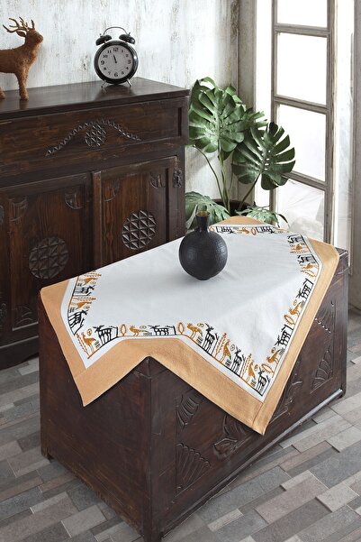 ÖDEL HOME Buldan Fabric Bordered Stone Printed Ethnic Patterned Tablecloth