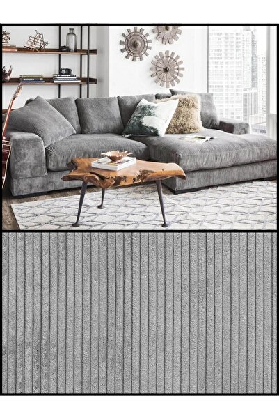 B'Dekor Fitilli Kadife Döşemelik Kumaş-gri