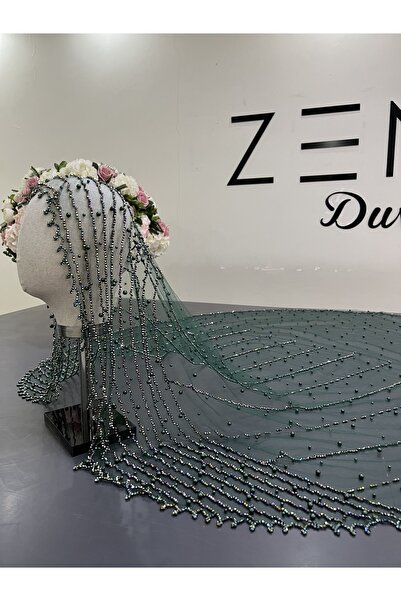 ZEN DUVAK Yeşil Nakışlı Gelin Duvağı