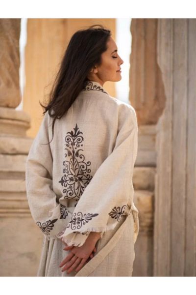 hadrian Kimono Dressing Gown Robotic Kaftan Handmade 70% Linen 30% Cotton
