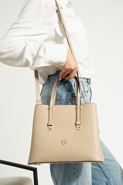 By Hakan Sn 1324 Women's Handbag Shoulder Bag Handbag 3 Compartments Sand