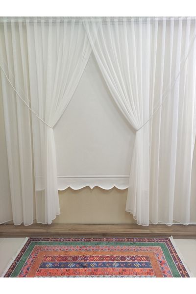 Ta-Ha Perde ve Halı Rain Patterned Fine Linen Textured 1-2 Sparse Pleated Rope Double Breasted Tulle Curtain