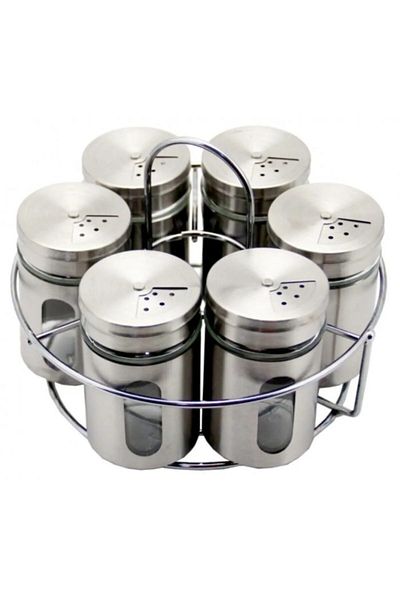 FAYA HOME Silva 6-Piece Glass Steel Spice Rack Set with Metal Stand