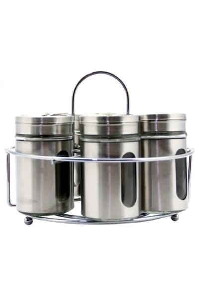 FAYA HOME Silva 6-Piece Glass Steel Spice Rack Set with Metal Stand