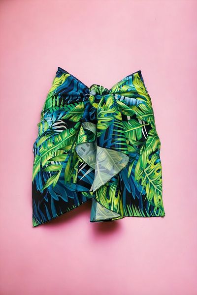 pistore Tropical Patterned Short Pareo Satin No Sheer Women's Beach Dress New Season