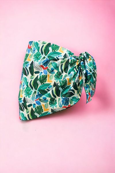 pistore Tropical Patterned Abstract Green Colored Short Pareo Satin No Inner Display Women's Beach Dress New Season