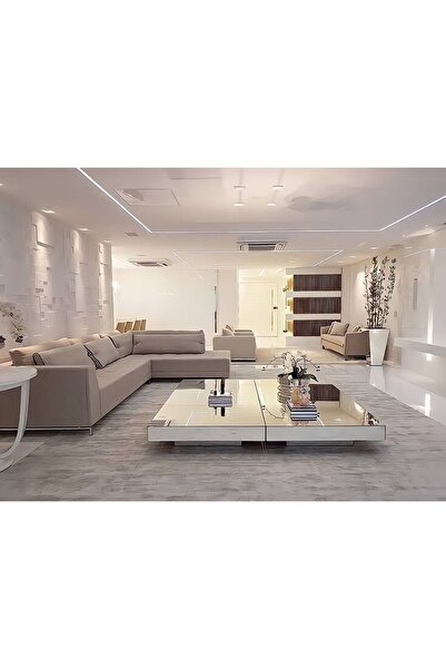 LUXURY VİLLA Luxury Villa Luxury Komple Gümüş Aynalı 2li Orta Sehpa 120x120 Y...