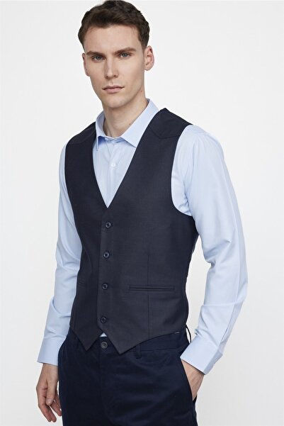 Tudors Slim Fit, Float, Double Pocket, Buttoned, Dobby Men's Navy Blue Vest