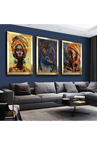 Zevahir Mobilya Dekorasyon Gold Aynalı Pleksi Çerçeveli Kolaj Çizim Afrikalı ...
