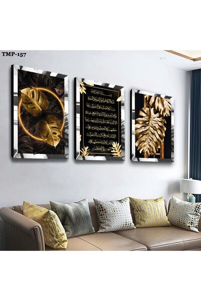 Zevahir Mobilya Dekorasyon Gümüş Aynalı Pleksi Çerçeveli Dini Üçlü Mdf Tablo ...