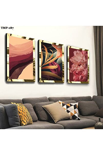 Zevahir Mobilya Dekorasyon Set de pictură din MDF triplu cu flori de culoare ...