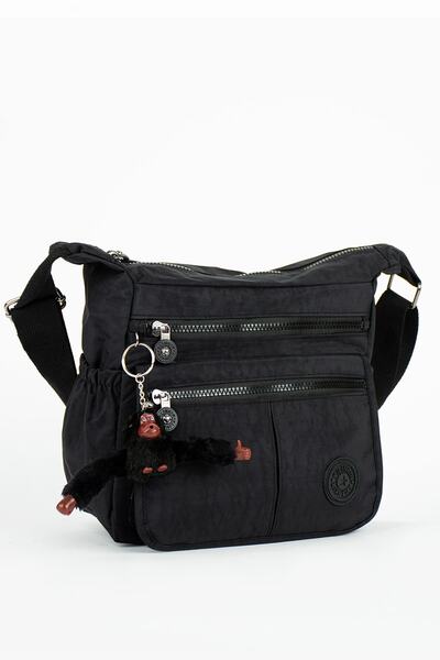 Lifonbag Geantă neagră Crinkle Cross cu 8 compartimente pentru femei, cu curea de umăr și universitate, școală și ocazională