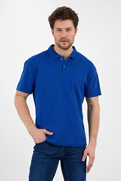 Riowela Men's Saks Blue Polo Neck Regular Fit 100% Cotton T-shirt