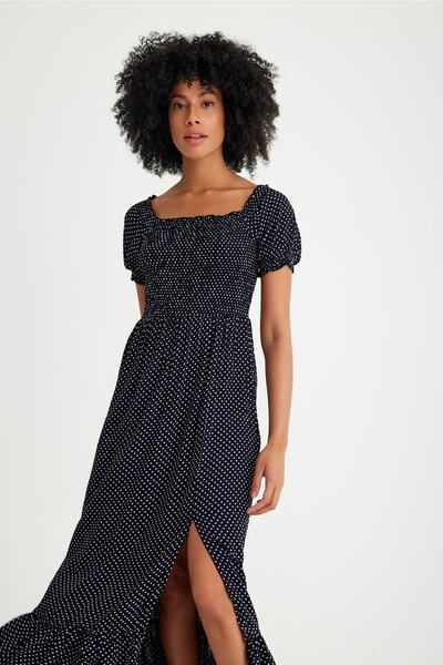 BUKETLİ Multi Madonno Collar Design Dress