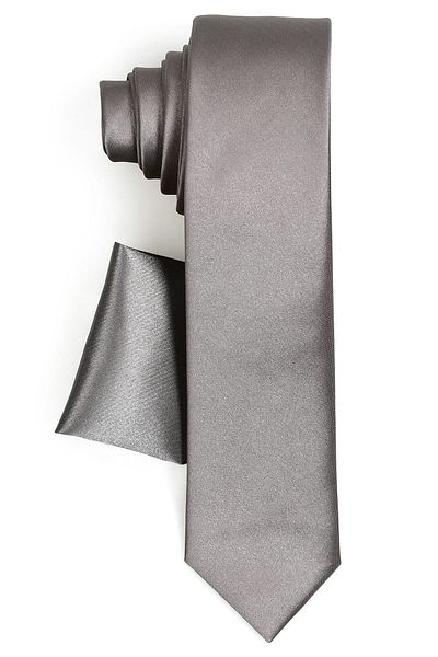 Varetta Ανδρική σκούρα γκρι Slim Fit ίσια γραβάτα με μαντήλι