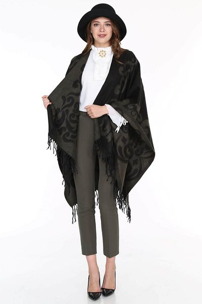 Patiska Women's Khaki Patterned Poncho 1163357
