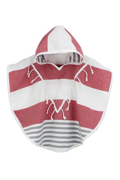 Bedinn Peshtemal Poncho Marine Red Grey