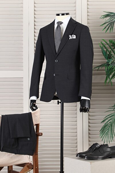 Kip Anthracite Straight Fitted Fit Wool Blend Suit