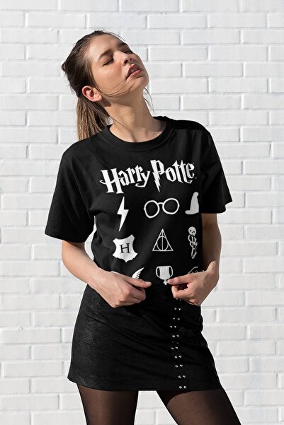 ROCKANDROLL Tricou negru cu mânecă scurtă HP Symbols pentru femei