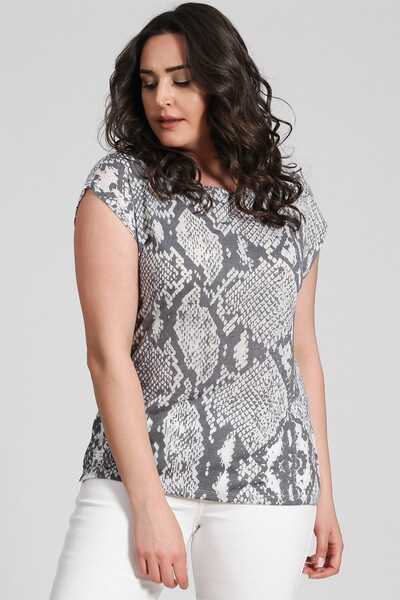 Seamoda Women's Devore Snake Print T-Shirt-Gray Pra-236801-925179