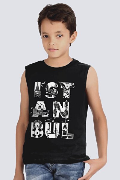 ROCKANDROLL كم قطع أسود بحروف اسطنبول | تي شيرت بدون أكمام للفتيات والأولاد ل...