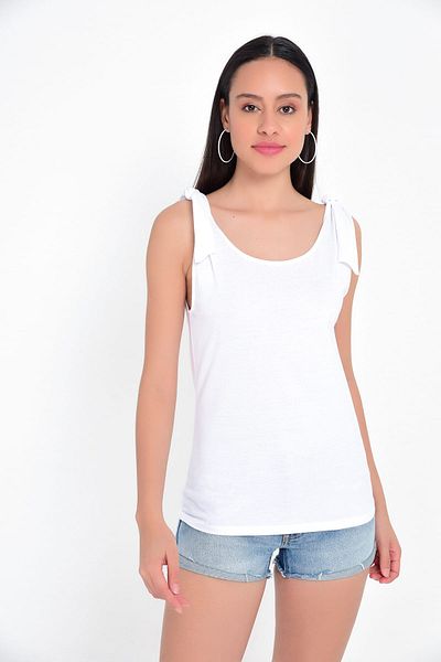 Hanna's by Hanna Darsa Women's White Basic Athlete with Bow Tie on the Shoulder Hn1817