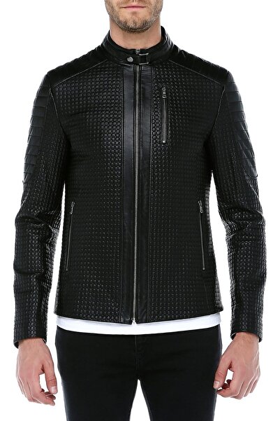 Dericlub Siyah Hakiki Deri Erkek Mont