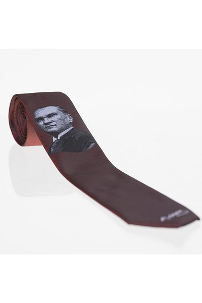 Gaffy Men's Claret Red Ataturk and Signature Patterned Woven Tie